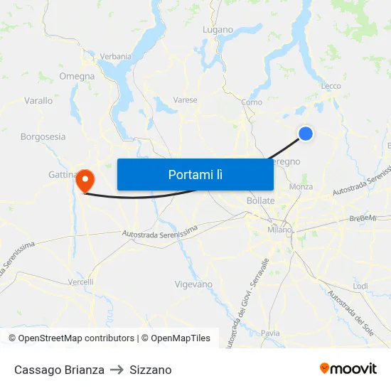 Cassago Brianza to Sizzano map