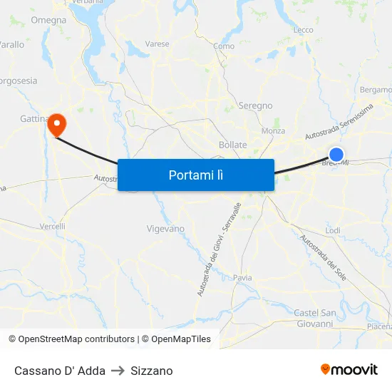 Cassano D' Adda to Sizzano map