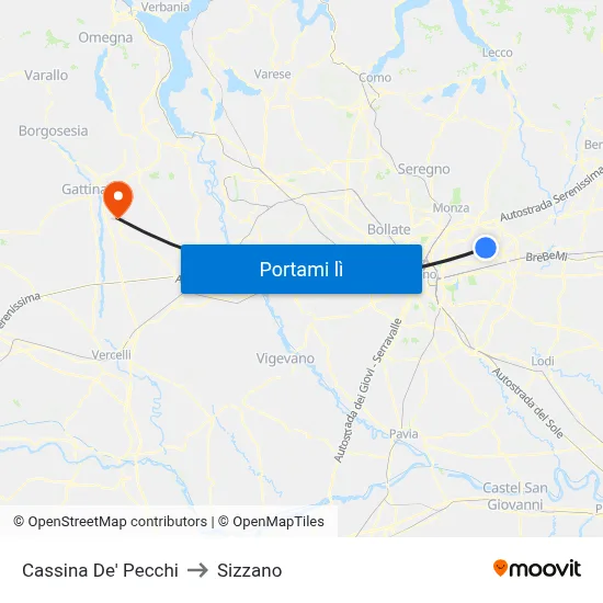 Cassina De' Pecchi to Sizzano map