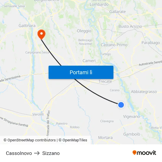 Cassolnovo to Sizzano map
