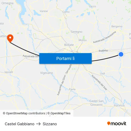 Castel Gabbiano to Sizzano map