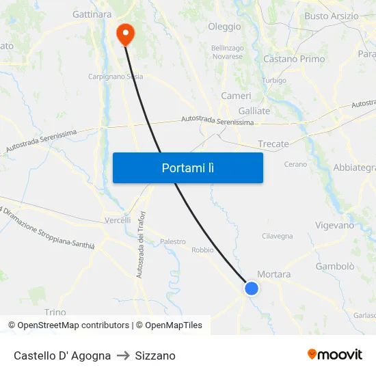 Castello D' Agogna to Sizzano map