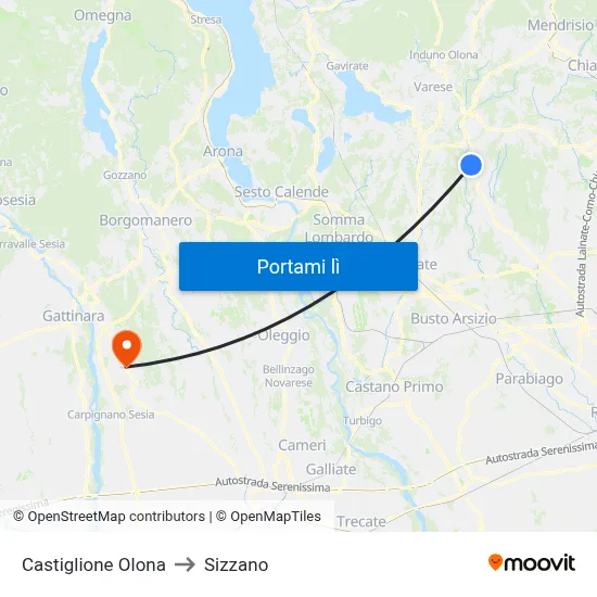Castiglione Olona to Sizzano map