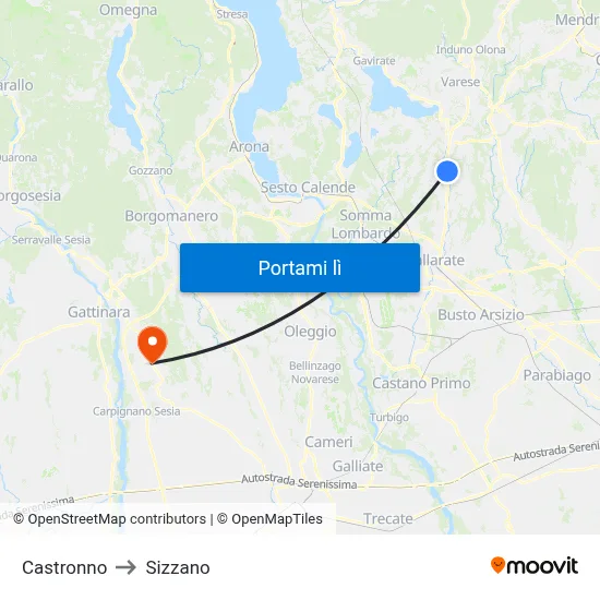 Castronno to Sizzano map