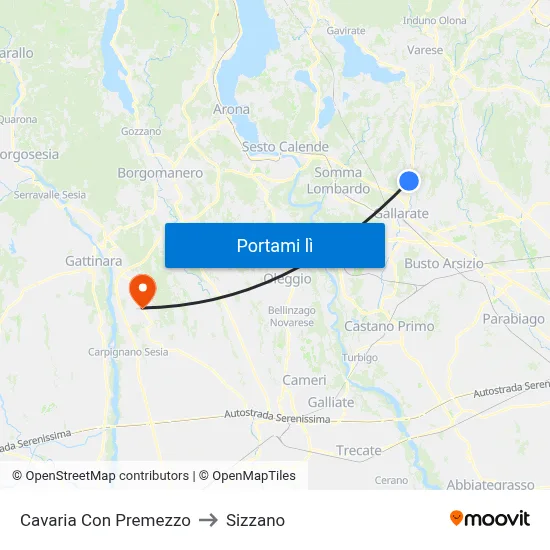 Cavaria Con Premezzo to Sizzano map