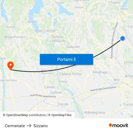 Cermenate to Sizzano map