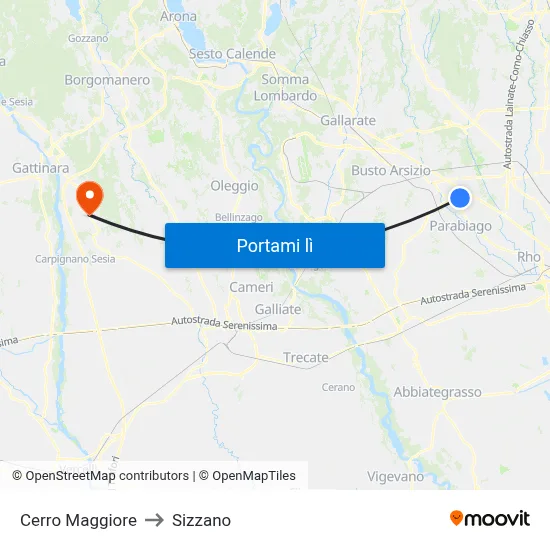 Cerro Maggiore to Sizzano map