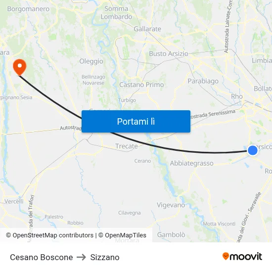 Cesano Boscone to Sizzano map