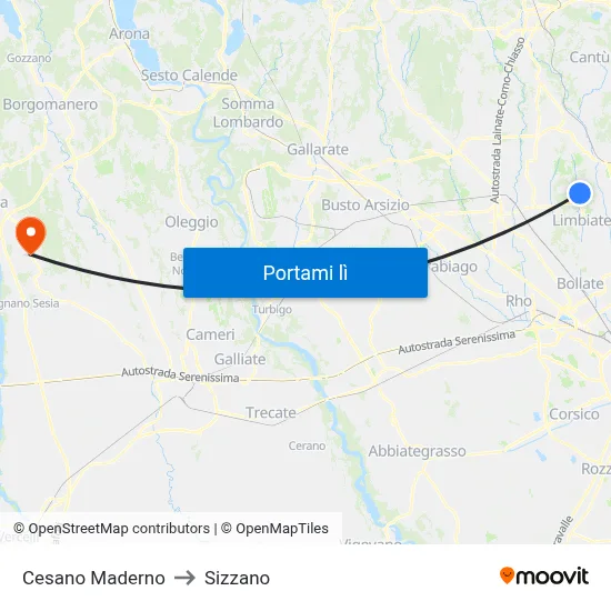 Cesano Maderno to Sizzano map