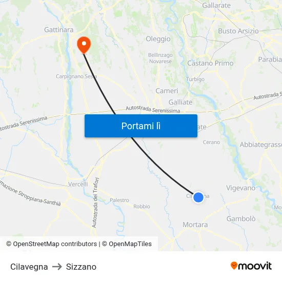 Cilavegna to Sizzano map
