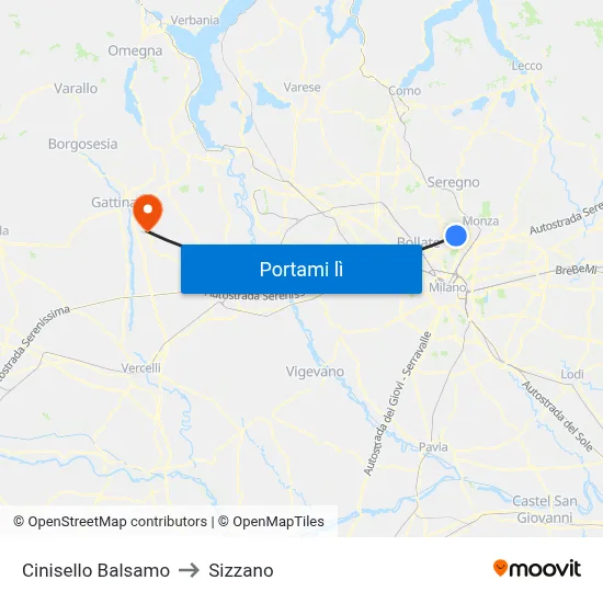Cinisello Balsamo to Sizzano map