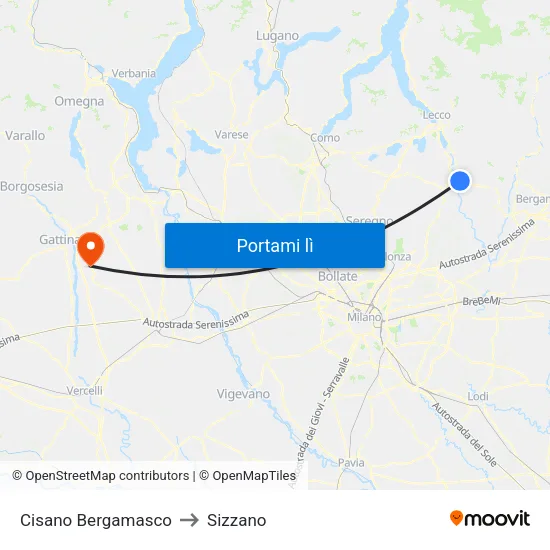 Cisano Bergamasco to Sizzano map