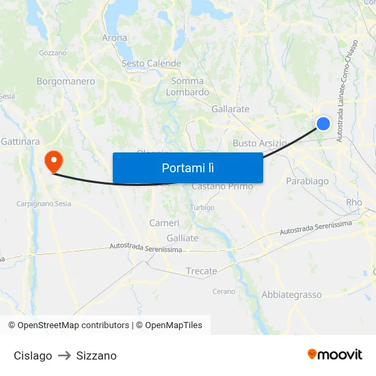 Cislago to Sizzano map