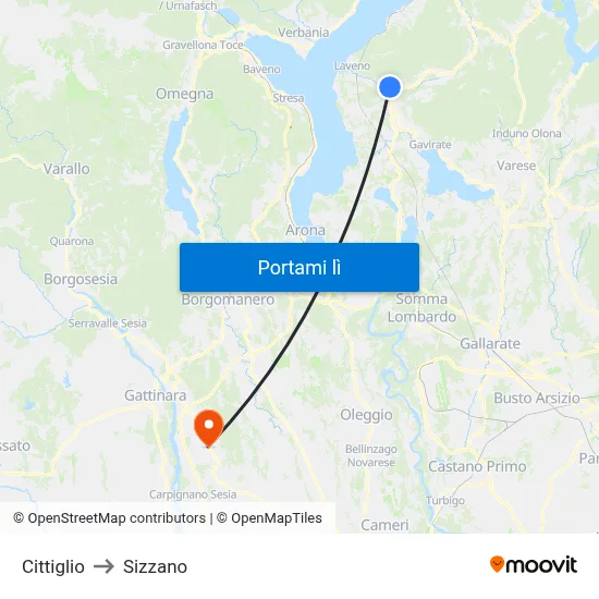 Cittiglio to Sizzano map
