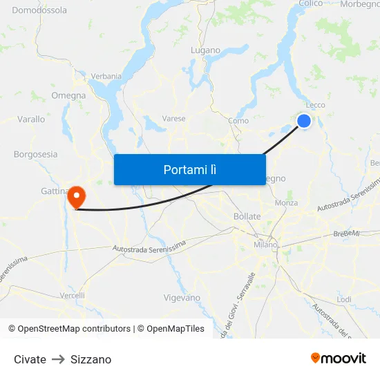 Civate to Sizzano map