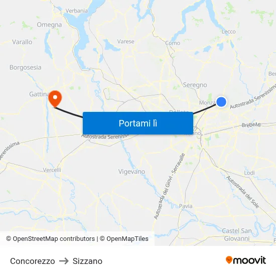 Concorezzo to Sizzano map