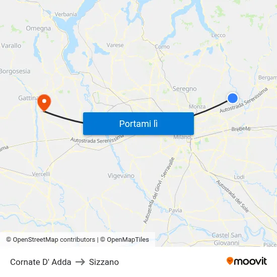 Cornate D' Adda to Sizzano map