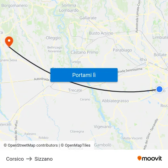 Corsico to Sizzano map