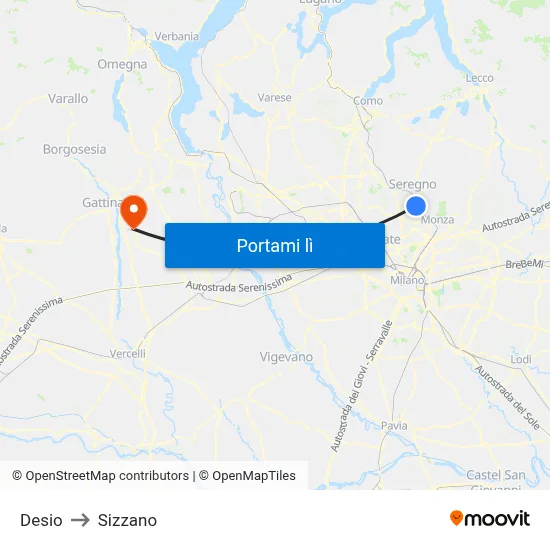 Desio to Sizzano map
