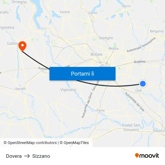 Dovera to Sizzano map
