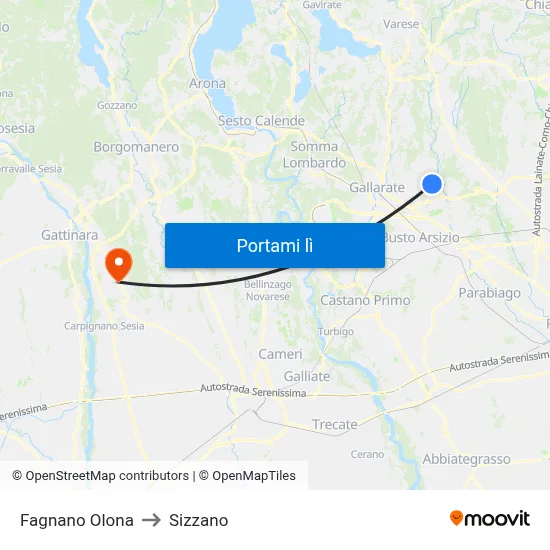 Fagnano Olona to Sizzano map