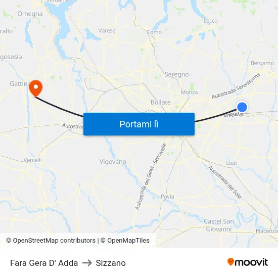 Fara Gera D' Adda to Sizzano map