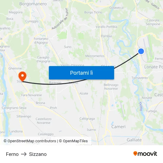 Ferno to Sizzano map