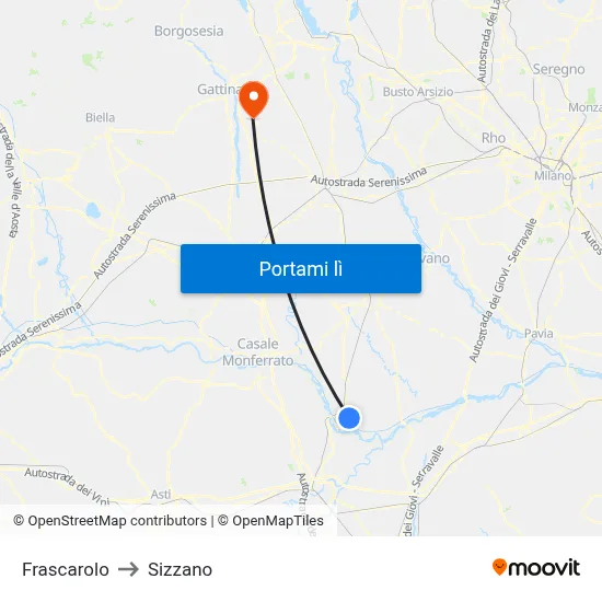 Frascarolo to Sizzano map