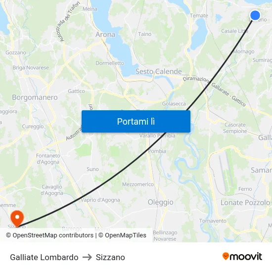 Galliate Lombardo to Sizzano map