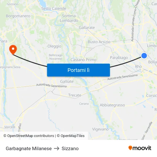 Garbagnate Milanese to Sizzano map