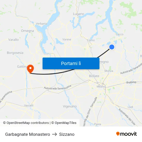 Garbagnate Monastero to Sizzano map