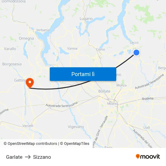 Garlate to Sizzano map