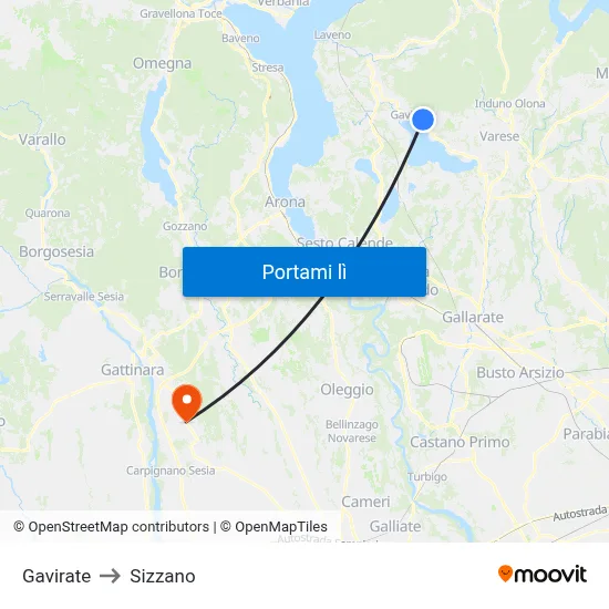 Gavirate to Sizzano map
