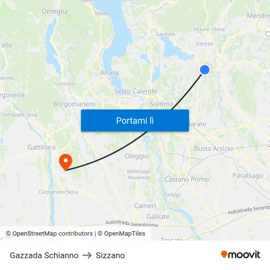 Gazzada Schianno to Sizzano map