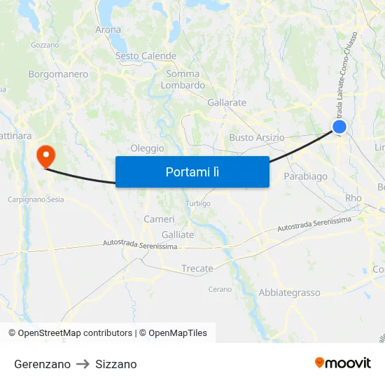 Gerenzano to Sizzano map