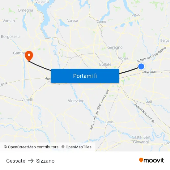Gessate to Sizzano map
