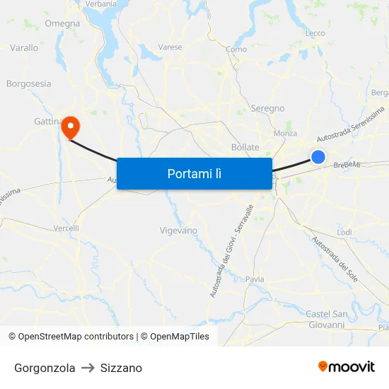 Gorgonzola to Sizzano map