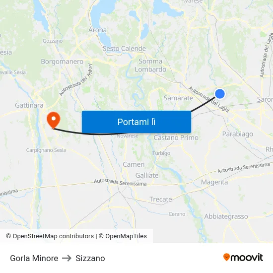 Gorla Minore to Sizzano map