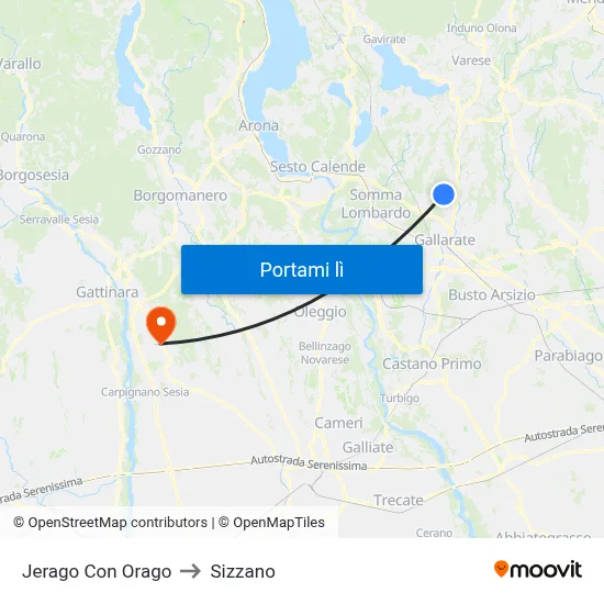 Jerago Con Orago to Sizzano map