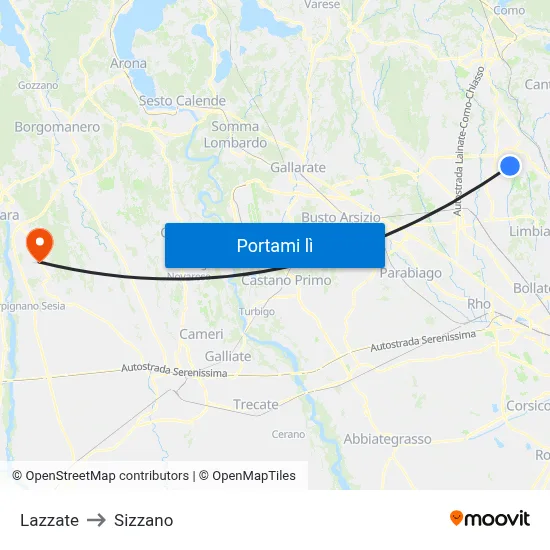 Lazzate to Sizzano map