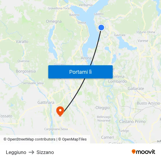 Leggiuno to Sizzano map