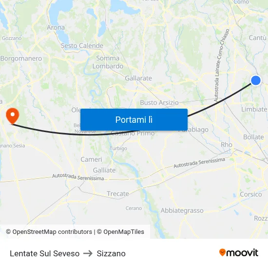 Lentate Sul Seveso to Sizzano map