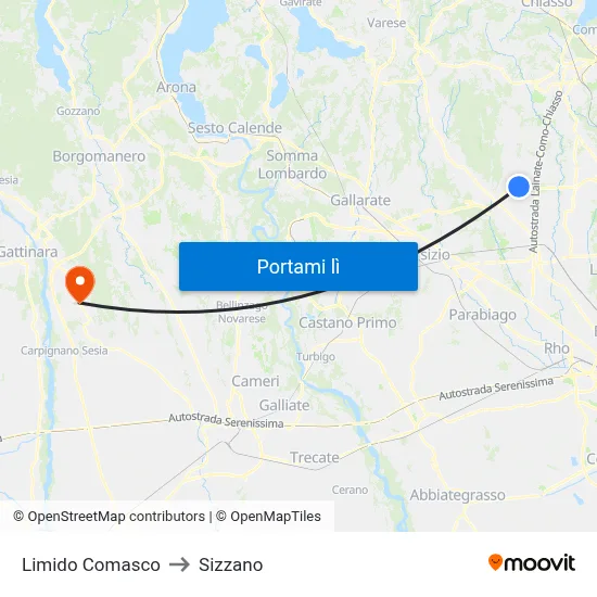 Limido Comasco to Sizzano map