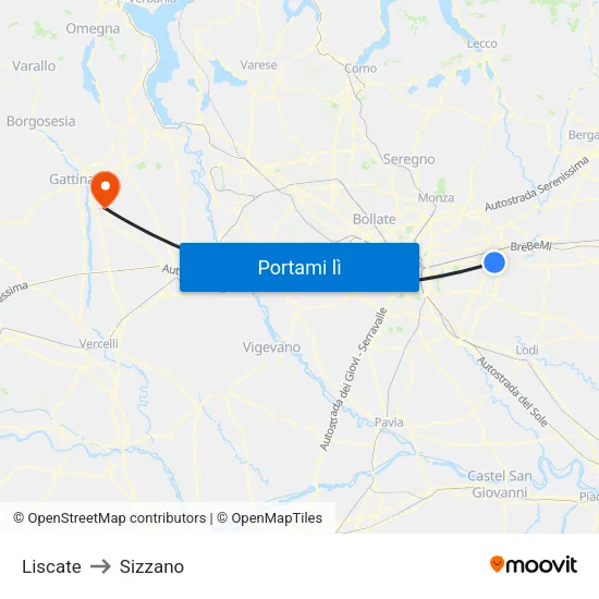 Liscate to Sizzano map