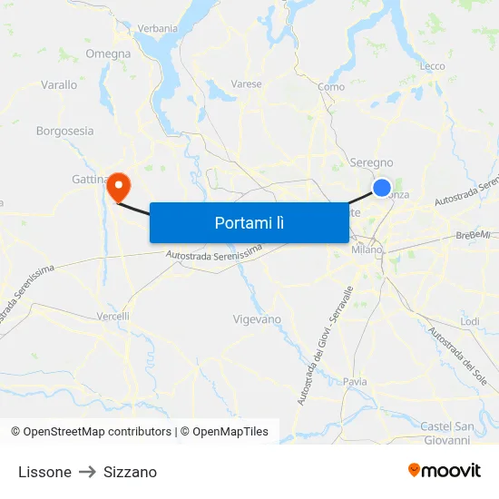 Lissone to Sizzano map