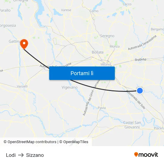 Lodi to Sizzano map