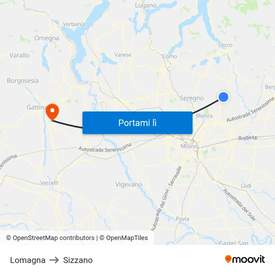 Lomagna to Sizzano map
