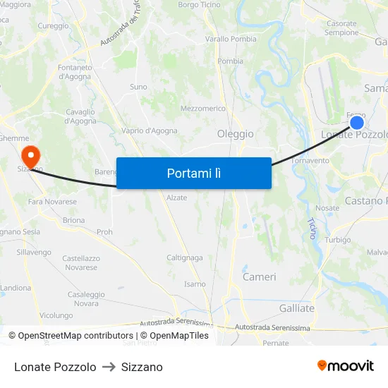 Lonate Pozzolo to Sizzano map