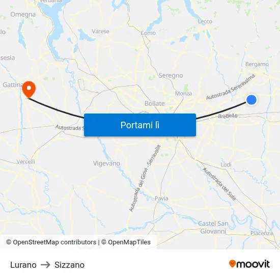 Lurano to Sizzano map