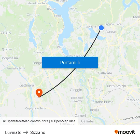 Luvinate to Sizzano map